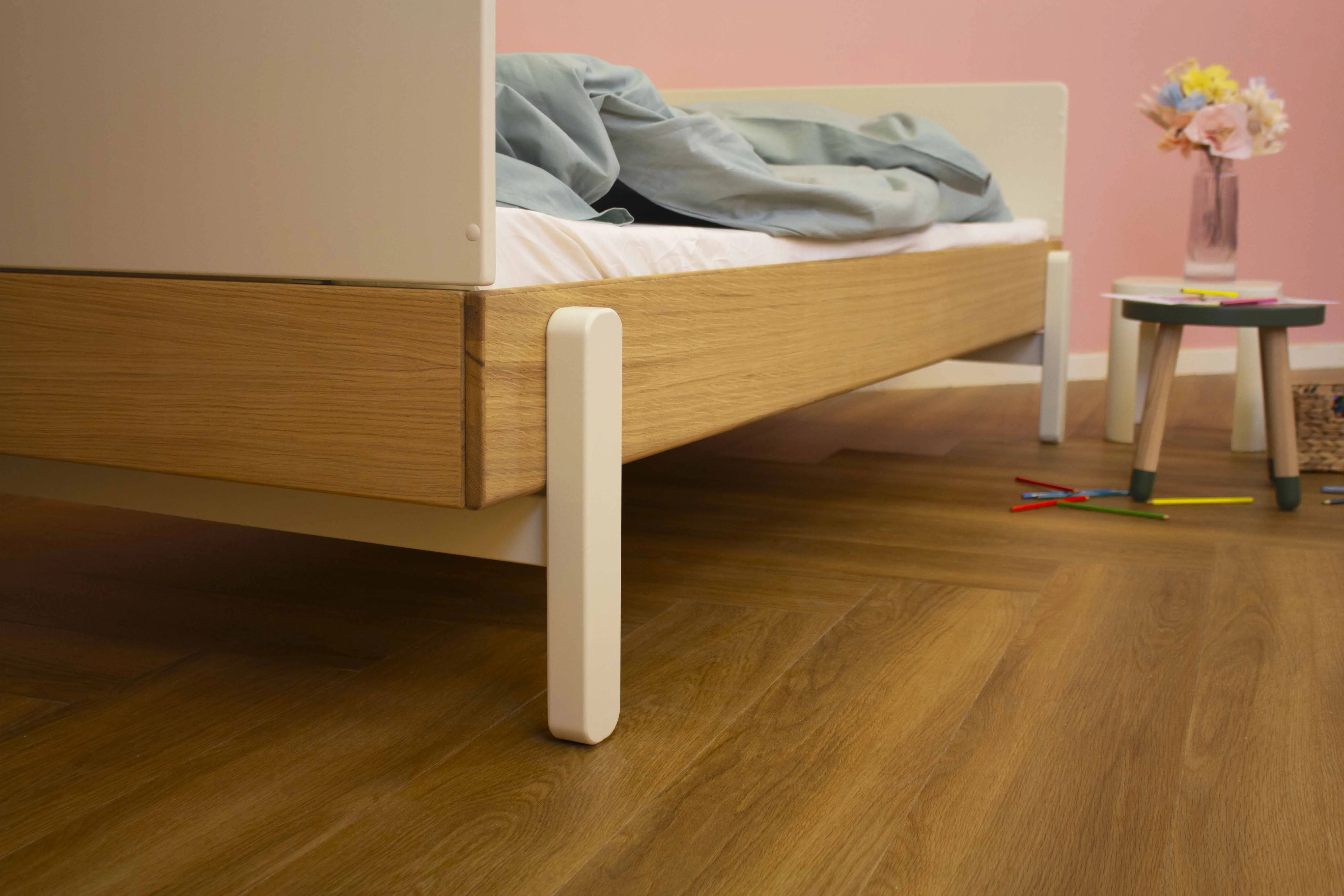 POPSICLE Single Bed, 90x200 cm, Oak/Cream