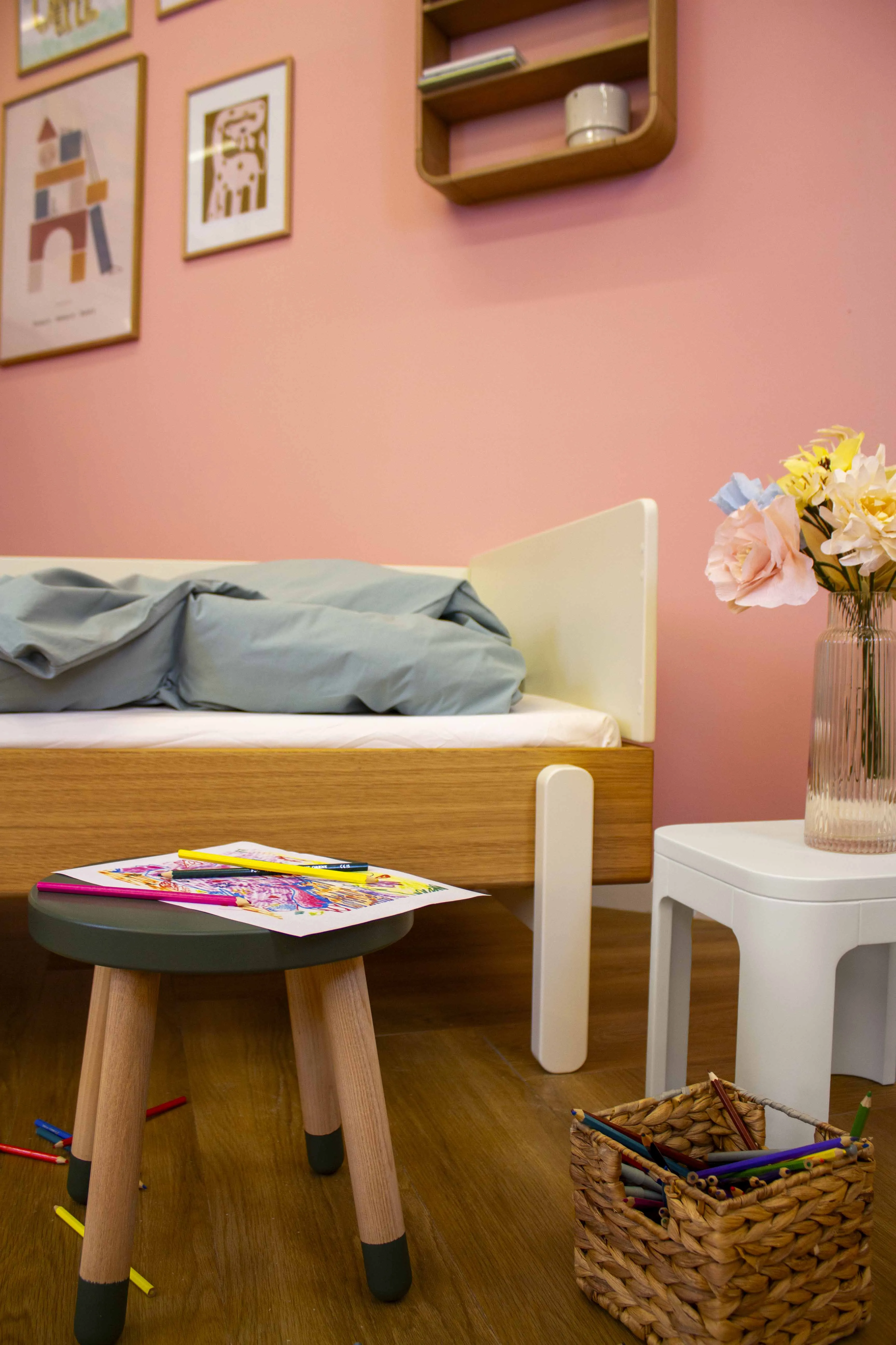 POPSICLE Single Bed, 90x200 cm, Oak/Cream