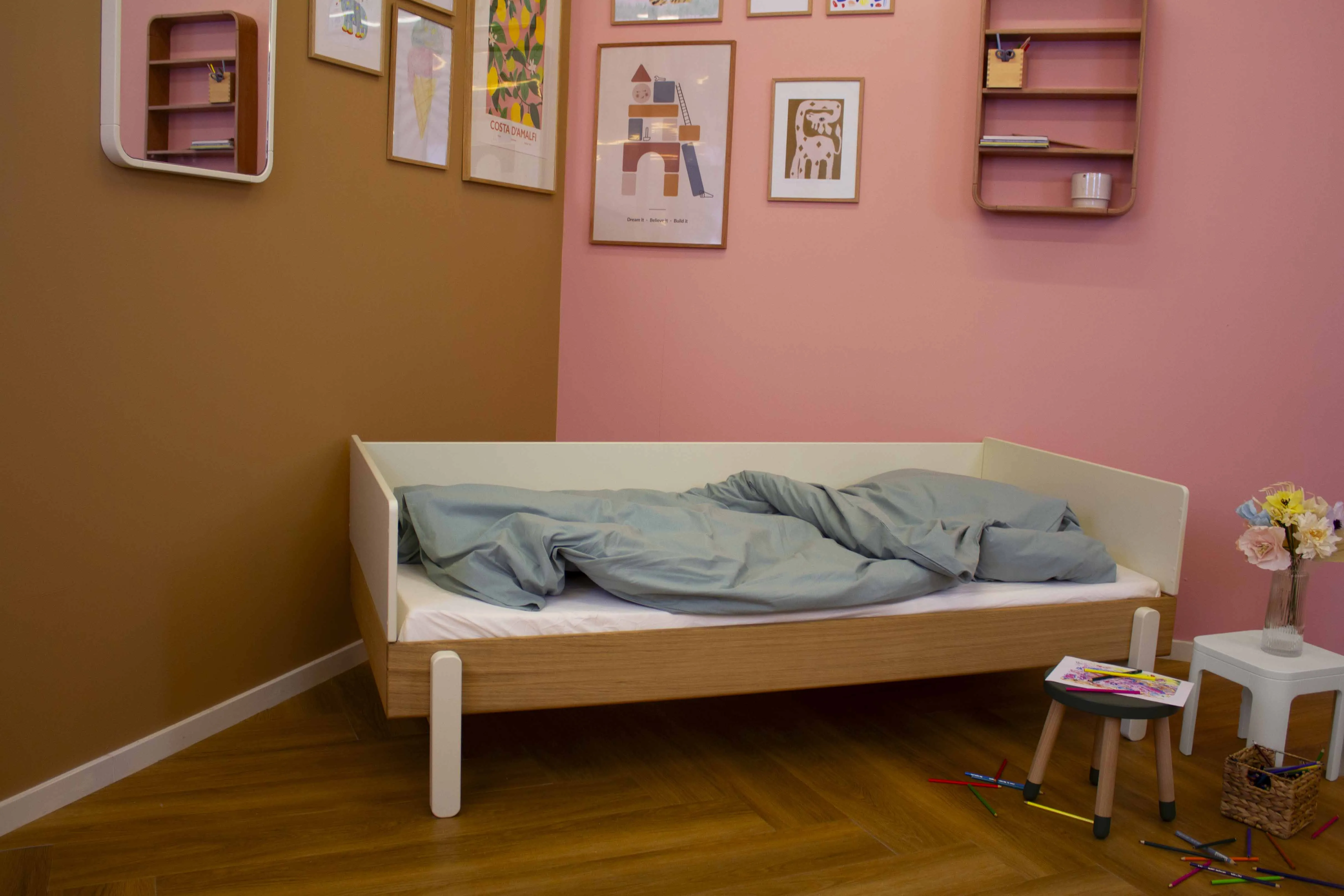 POPSICLE Single Bed, 90x200 cm, Oak/Cream