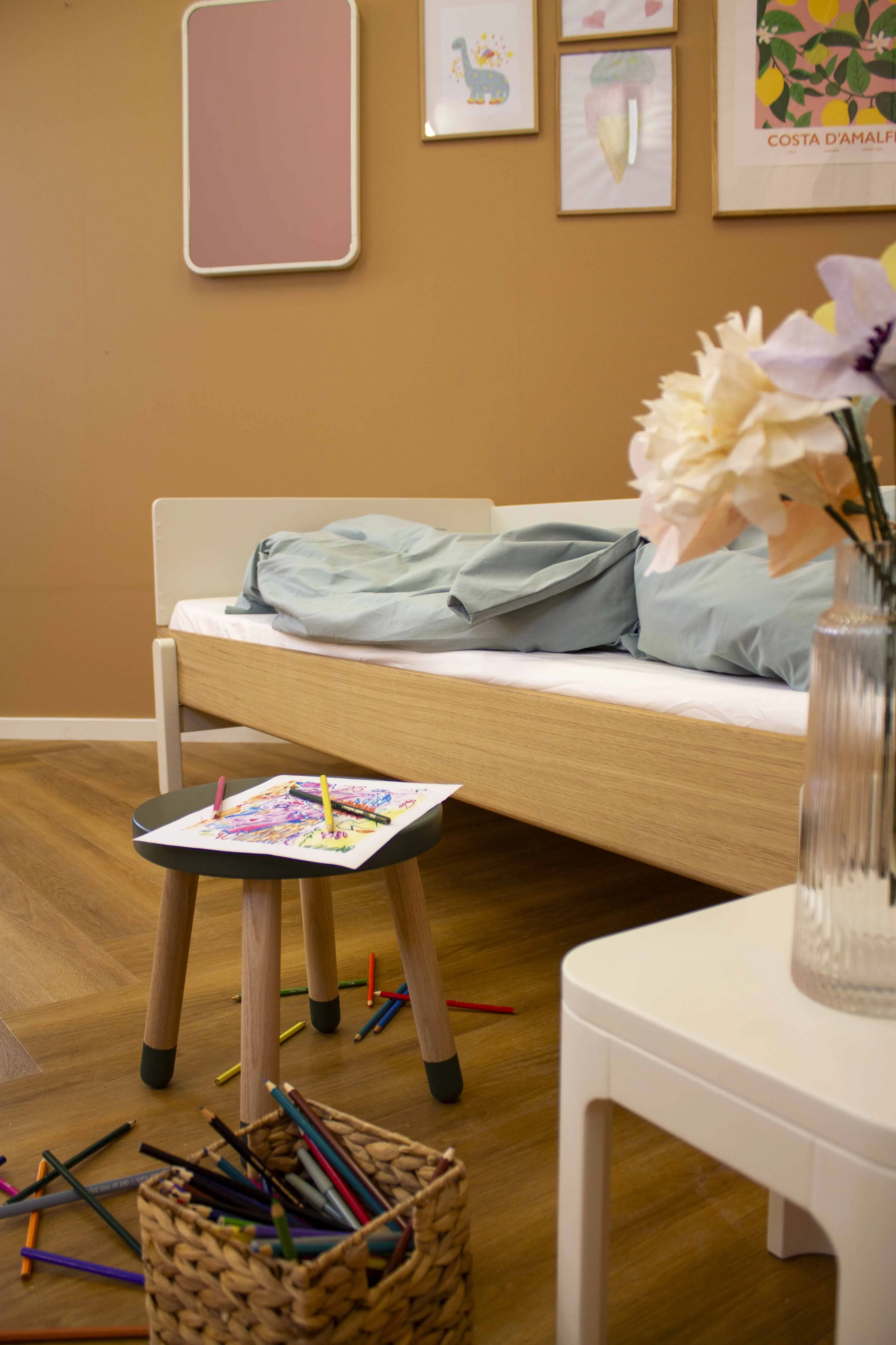 POPSICLE Single Bed, 90x200 cm, Oak/Cream