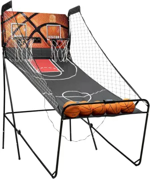 Portable Basketball Game, Floor Standing Arcade Basketball Game Set Includes 8 Game Modes, Indoor Basketball Hoop Arcade with LED Electronic Scorer and 5 Basketballs for Homes