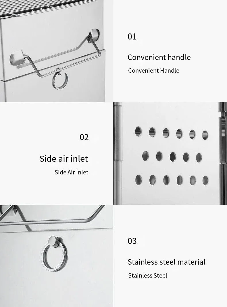 Portable Folding Stainless Steel Campfire Grill - Mini BBQ for Outdoor Cooking, Camping, and Picnics(210 * 145 * 140mm)