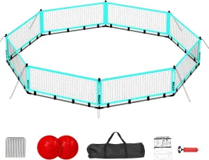 Portable Gaga Ball Pit - 15.5ft Gaga Play Set Ideal for Backyard Play and Outdoor Activities. with Storage Bag, 2 Gaga Balls, Wind Ropes & Ground Spikes, for Kids Sport Games