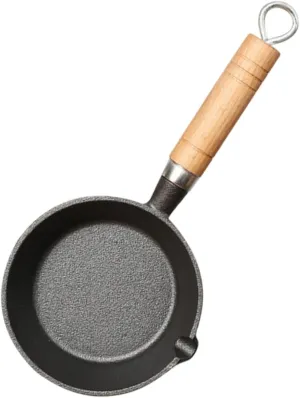 Portable Pan Iron Wood Handle Cooking Frying Pan Portable Melting Pot Pot Spout Milk Warmer