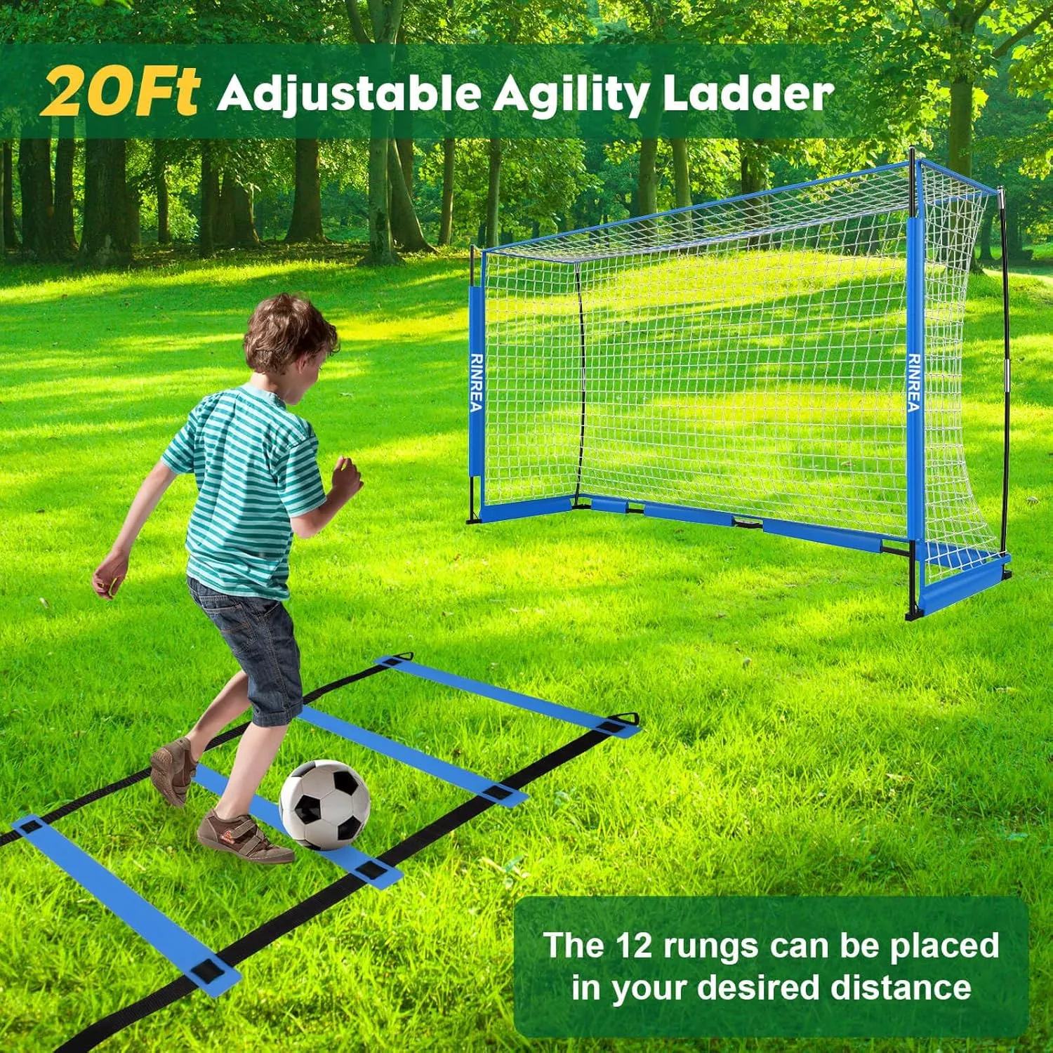 Portable Soccer Goal, Collapsible Soccer Goal Net Metal Base, Quick Setup Soccer Training Equipment with 1 Carry Bag, 1 Agility Ladder, 4 Ground Nails