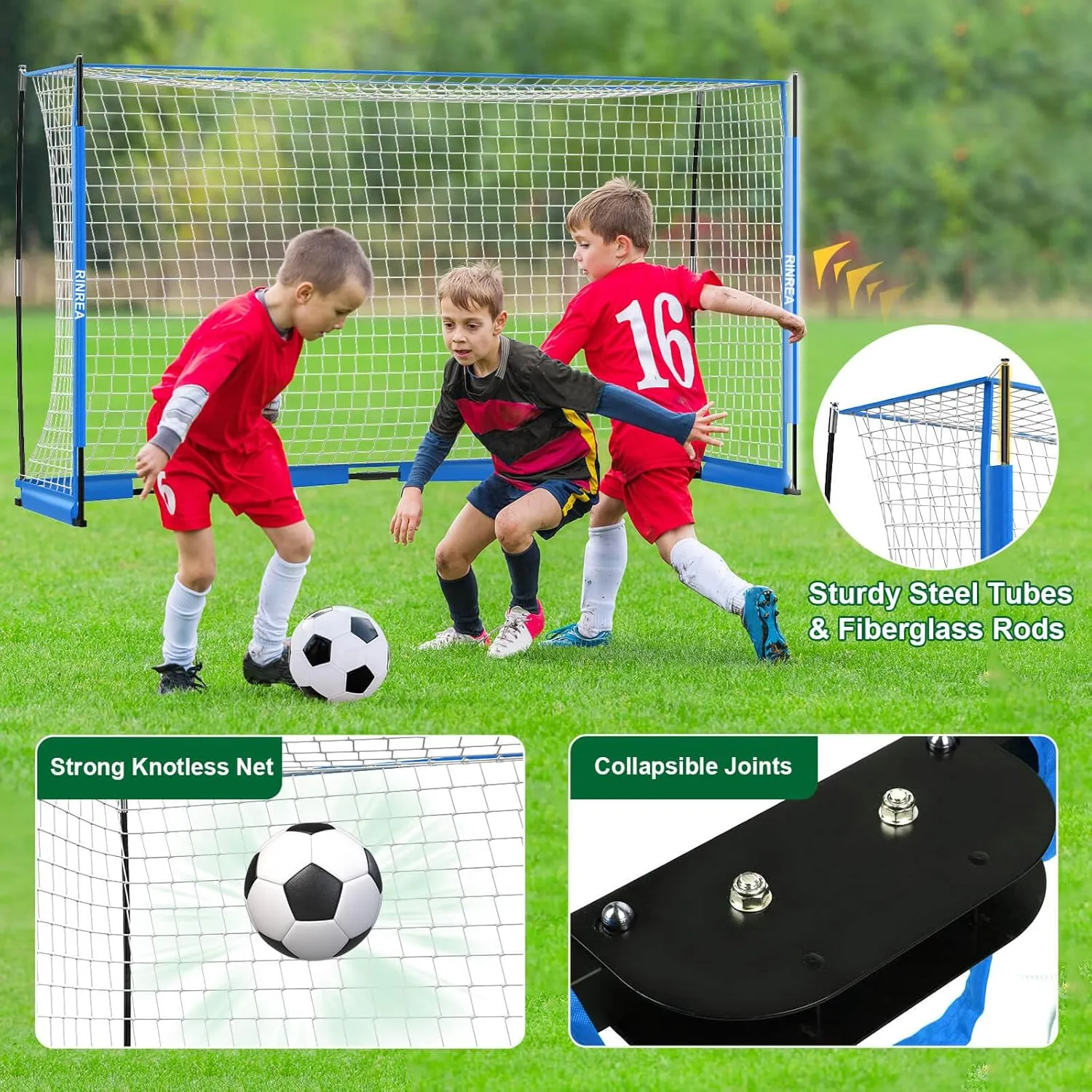 Portable Soccer Goal, Collapsible Soccer Goal Net Metal Base, Quick Setup Soccer Training Equipment with 1 Carry Bag, 1 Agility Ladder, 4 Ground Nails