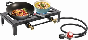 Portable 2 Burner Gas Stove, Camping Double Gas Burner Propane Cooker with Adjustable 0-10Psi Regulator & Hose for Patio Camping, BBQ, RV, Apartment, Outdoor Cooking