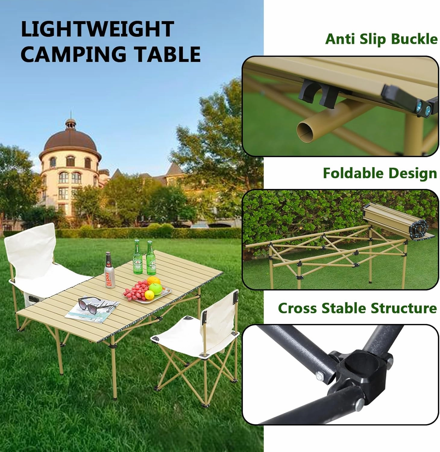 Portable Camping Side Table, Lightweight Aluminum Folding Table with Carry Bag, Ideal for Picnic, BBQ, Cooking, and Outdoor Activities Wood Color 120×55×50cm/47×21×19.7in