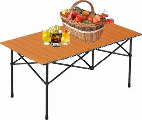 Portable Camping Side Table, Lightweight Aluminum Folding Table with Carry Bag, Ideal for Picnic, BBQ, Cooking, and Outdoor Activities Wood Color 120×55×50cm/47×21×19.7in
