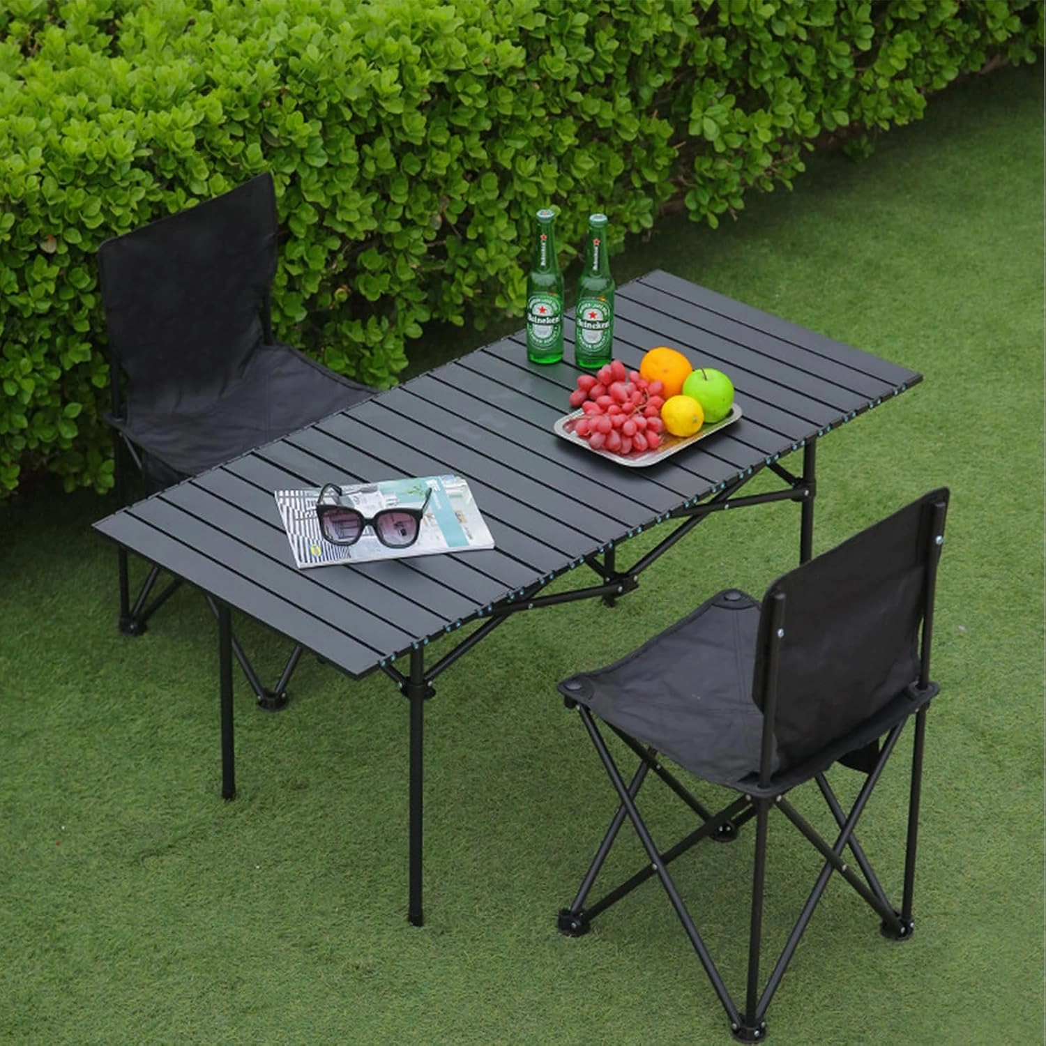 Portable Camping Side Table, Lightweight Aluminum Folding Table with Carry Bag, Ideal for Picnic, BBQ, Cooking, and Outdoor Activities Wood Color 120×55×50cm/47×21×19.7in