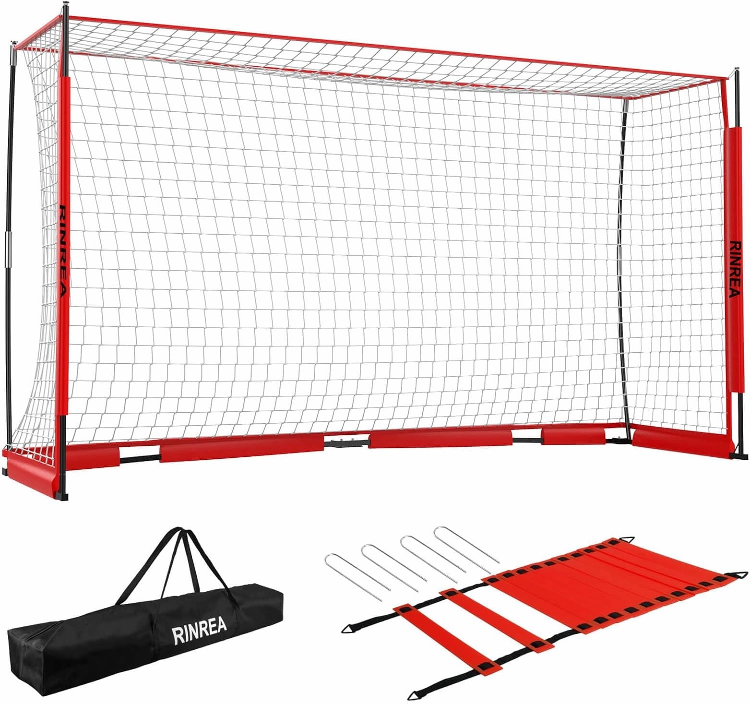 Portable Soccer Goal, Collapsible Soccer Goal Net Metal Base, Quick Setup Soccer Training Equipment with 1 Carry Bag, 1 Agility Ladder, 4 Ground Nails