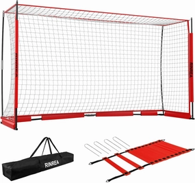 Portable Soccer Goal, Collapsible Soccer Goal Net Metal Base, Quick Setup Soccer Training Equipment with 1 Carry Bag, 1 Agility Ladder, 4 Ground Nails