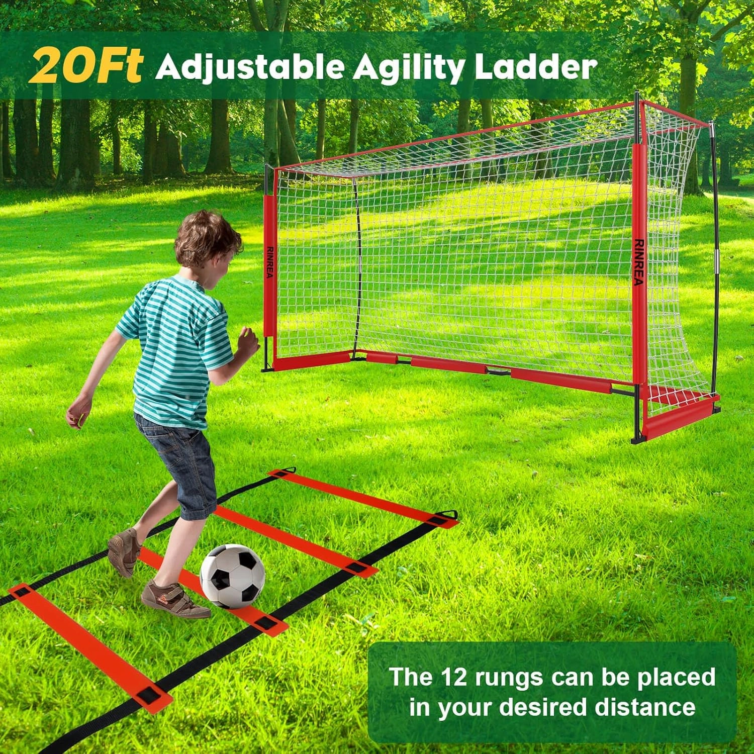 Portable Soccer Goal, Collapsible Soccer Goal Net Metal Base, Quick Setup Soccer Training Equipment with 1 Carry Bag, 1 Agility Ladder, 4 Ground Nails
