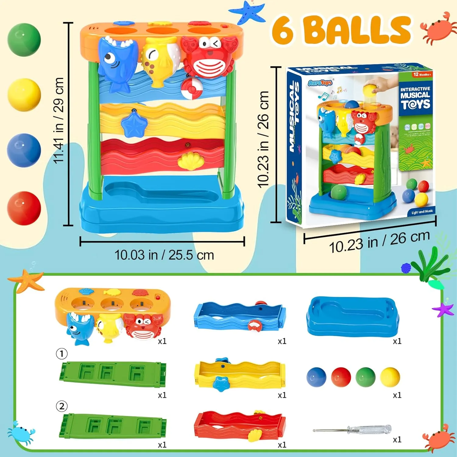 Pound A Ball Toys for 1 2 3 Years Old Boys Girls, Toddler Musical Toy for 6-12-18-24 Months, Interactive Montessori Toys with Light & Sound,Christmas Birthday Gifts for Baby Age 1-2 Years Old