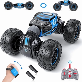 Powerextra Gesture Sensing RC Car, 1:16 Scale Outdoor Remote Control 4WD Stunt Car, Double Side All Terrains Toy with Two Batteries, 50  Mins Play Time for Kids & Boys
