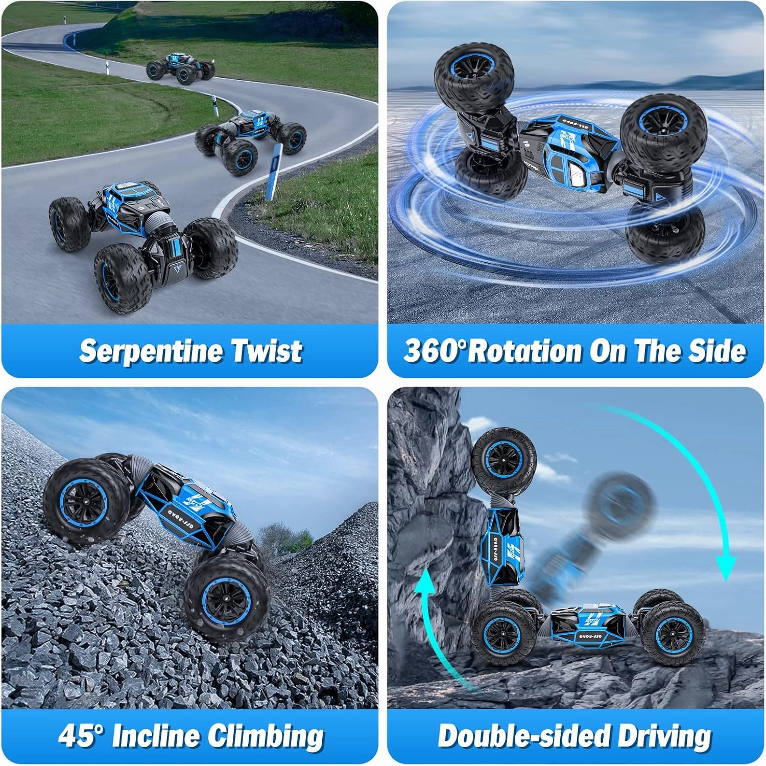 Powerextra Gesture Sensing RC Car, 1:16 Scale Outdoor Remote Control 4WD Stunt Car, Double Side All Terrains Toy with Two Batteries, 50  Mins Play Time for Kids & Boys