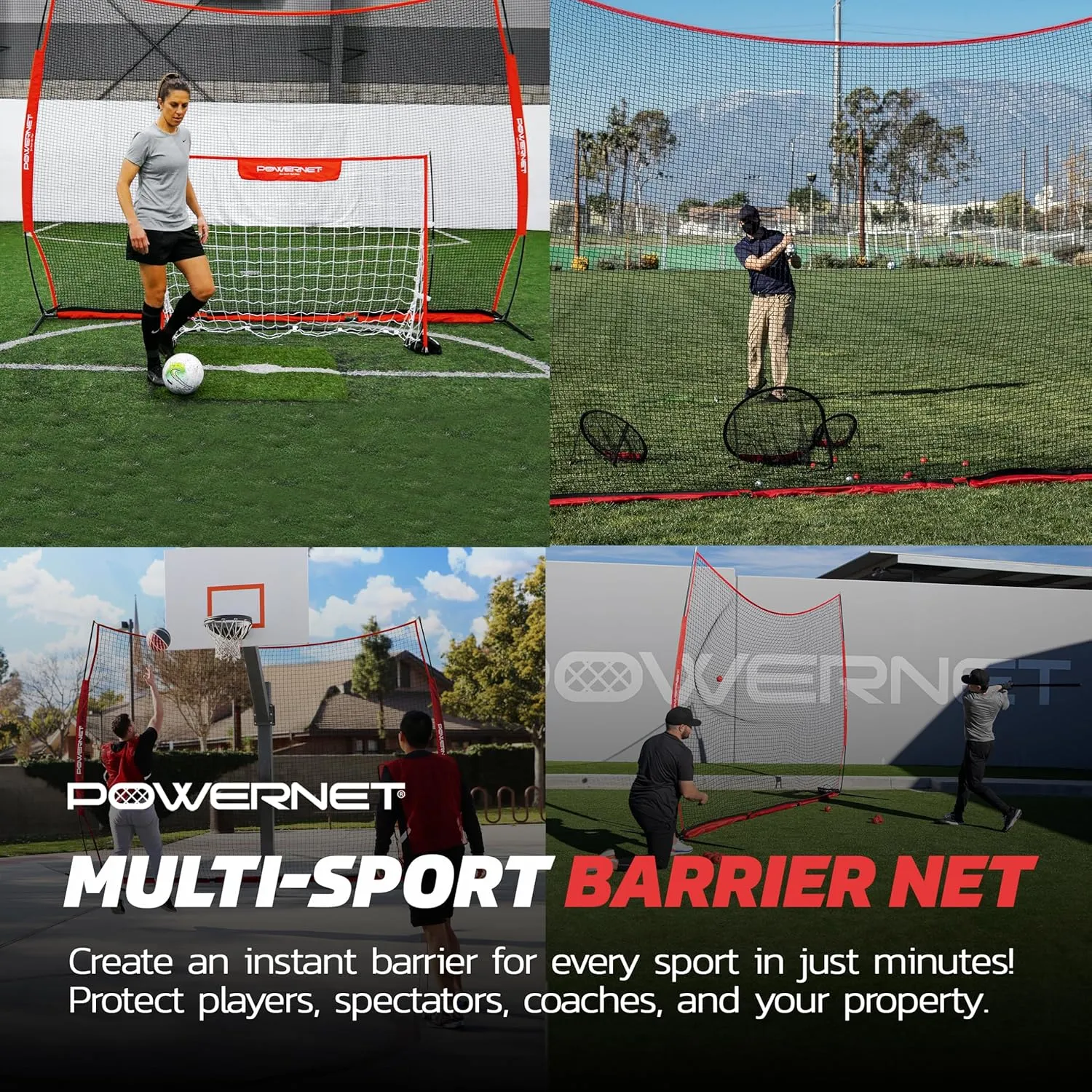 PowerNet Portable Sports Rebounder -Basketball, Volleyball, Soccer, Baseball, Softball and Lacrosse, Backyard & Garage Backstop, Indoor Outdoor Safety Net for Protection