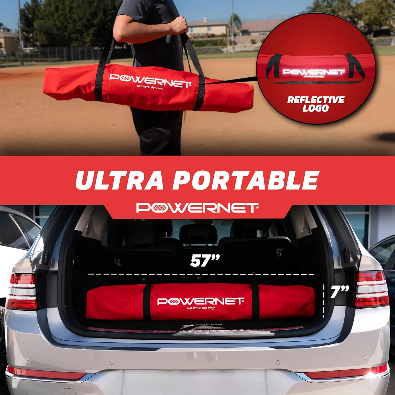 PowerNet Portable Sports Rebounder -Basketball, Volleyball, Soccer, Baseball, Softball and Lacrosse, Backyard & Garage Backstop, Indoor Outdoor Safety Net for Protection
