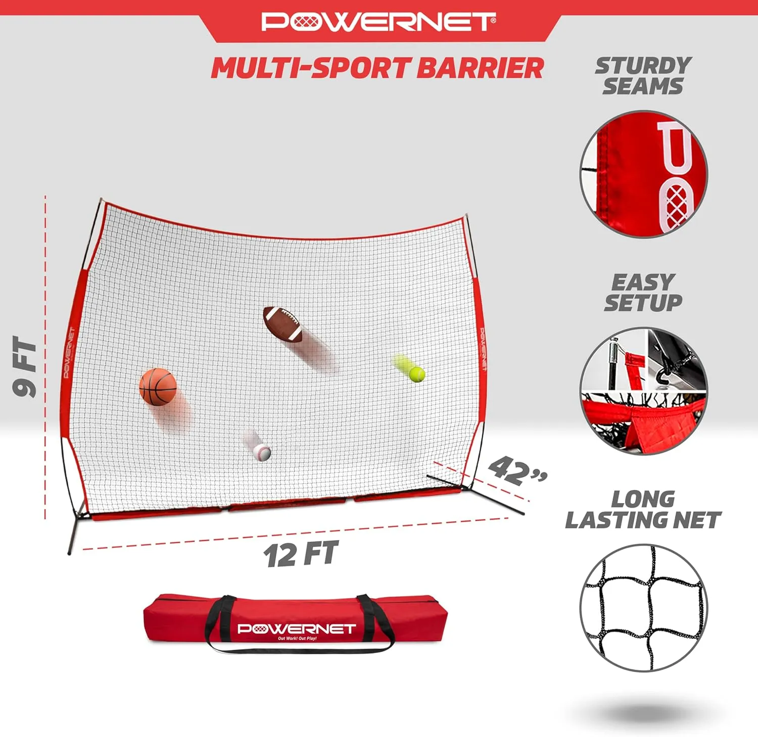 PowerNet Portable Sports Rebounder -Basketball, Volleyball, Soccer, Baseball, Softball and Lacrosse, Backyard & Garage Backstop, Indoor Outdoor Safety Net for Protection