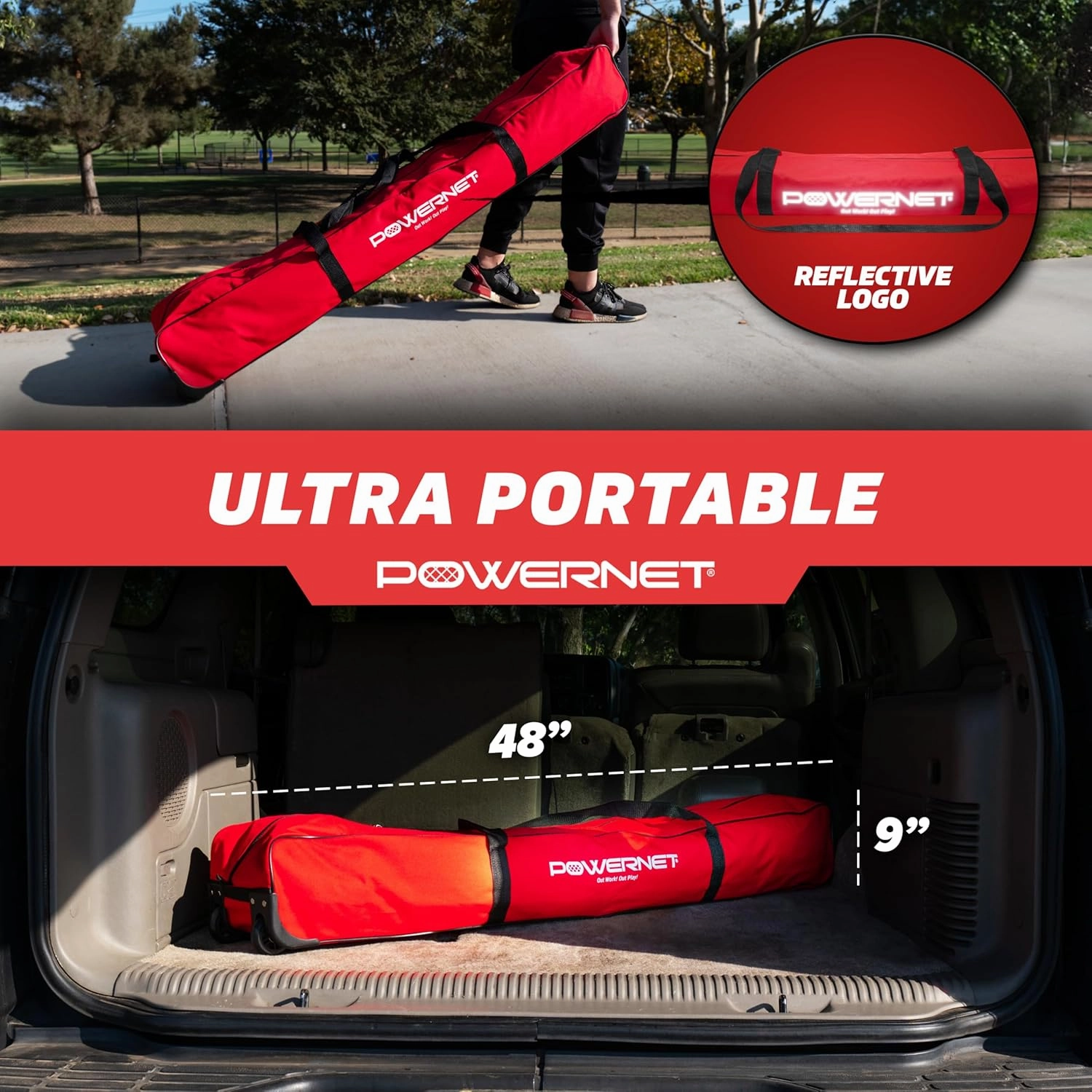 PowerNet Portable Sports Rebounder -Basketball, Volleyball, Soccer, Baseball, Softball and Lacrosse, Backyard & Garage Backstop, Indoor Outdoor Safety Net for Protection