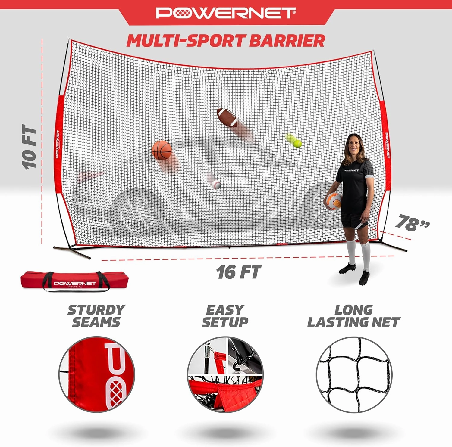 PowerNet Portable Sports Rebounder -Basketball, Volleyball, Soccer, Baseball, Softball and Lacrosse, Backyard & Garage Backstop, Indoor Outdoor Safety Net for Protection