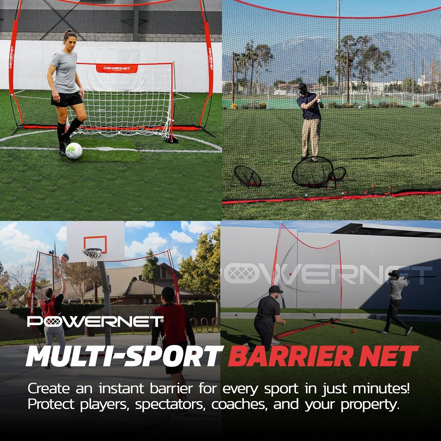 PowerNet Portable Sports Rebounder -Basketball, Volleyball, Soccer, Baseball, Softball and Lacrosse, Backyard & Garage Backstop, Indoor Outdoor Safety Net for Protection