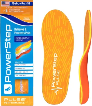 PowerStep Insoles, Pulse Performance, Running Shoe Pain Relief Insert, Athletic Arch Support Orthotic for Women and Men - Made in The USA (M 4-4.5, F 6-6.5)