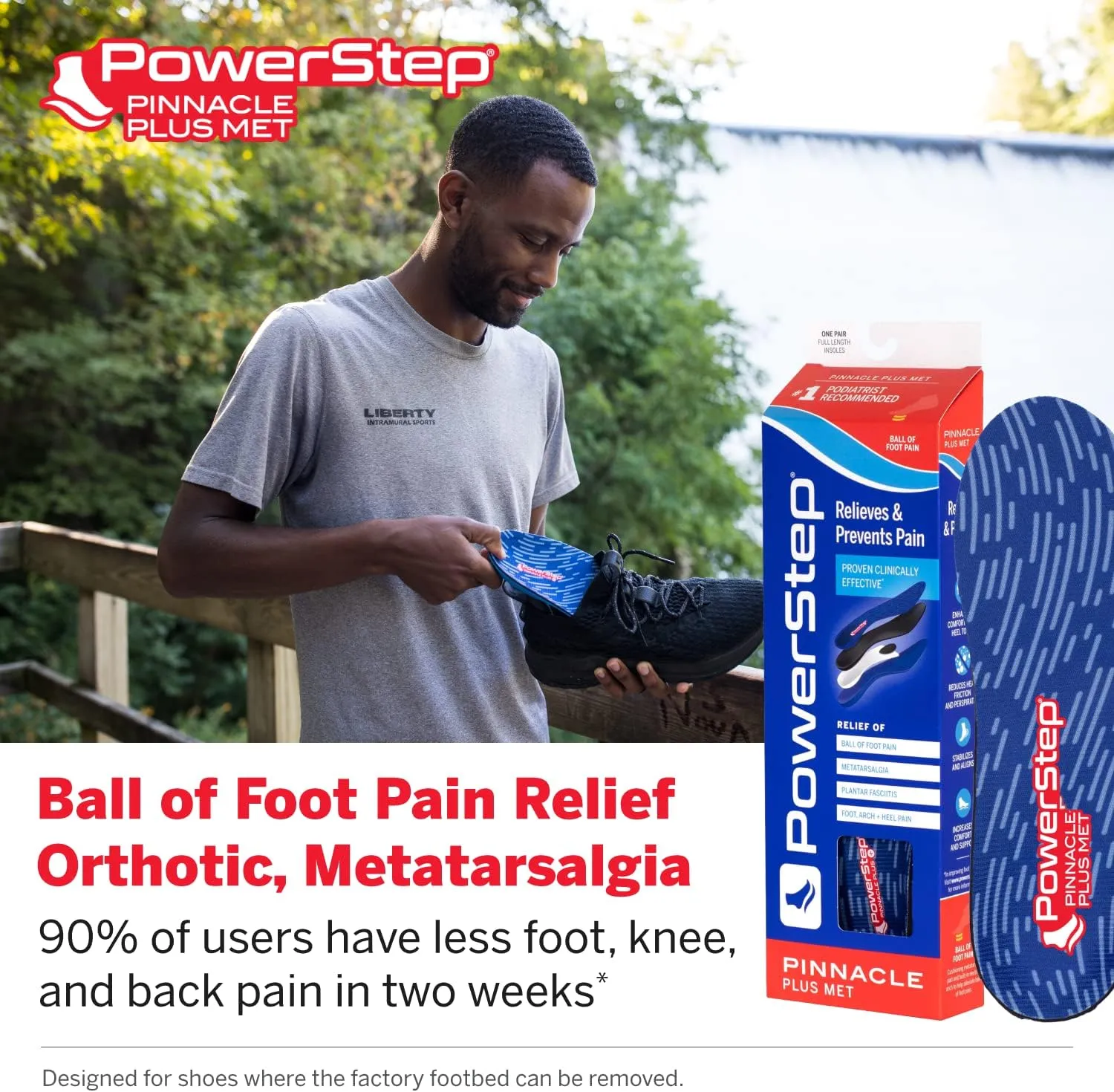 PowerStep Pinnacle Plus Ball of Foot Pain Relief Orthotics - Shoe Inserts for Metatarsalgia, Arch Support & Morton's Neuroma Pain Relief - Made in USA Insoles with Metatarsal Pad (M 12-13)