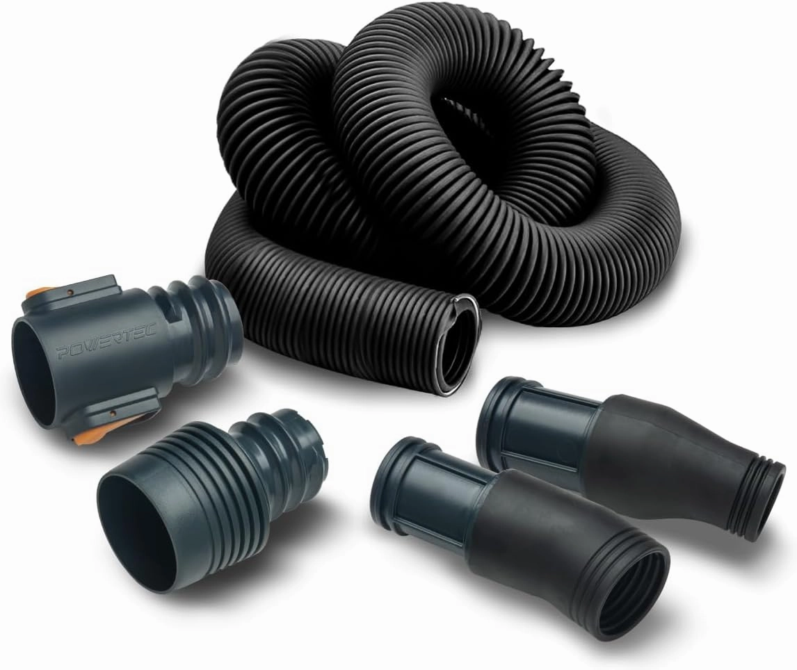 POWERTEC 70355 Dust Collection Hose Kit | 10' Hose with 1 Quick Connector 2-1/4" to 2-1/2" OD and 2 Fittings for Woodworking Power Tools, Wet/Dry Work Shop Vacuums, Miter Saw and Table Saw