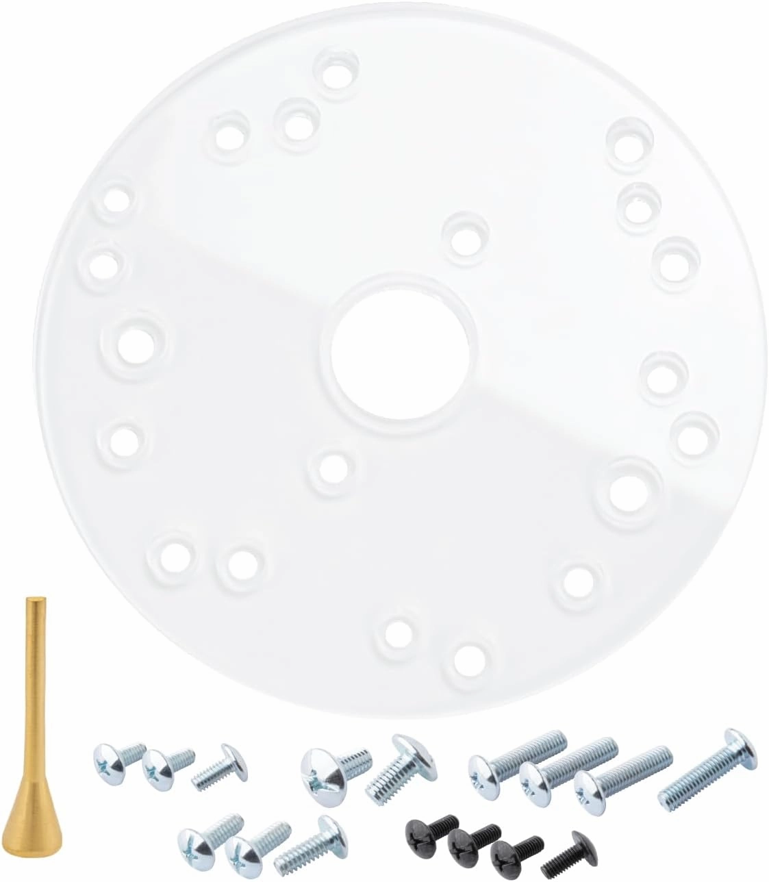 POWERTEC Router Base Plate 6-1/2" w/Centering Pin & Mounting Screws, Predrilled Holes - Clear Acrylic Sub Base, Fits Listed Bosch, Dewalt, Milwaukee, Porter Cable, Makita, Craftsman & More (71022)