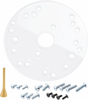 POWERTEC Router Base Plate 6-1/2" w/Centering Pin & Mounting Screws, Predrilled Holes - Clear Acrylic Sub Base, Fits Listed Bosch, Dewalt, Milwaukee, Porter Cable, Makita, Craftsman & More (71022)