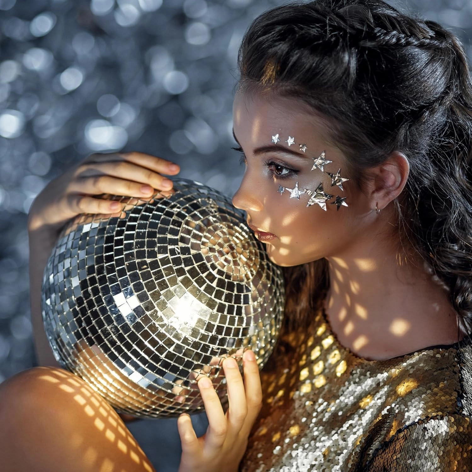 PP OPOUNT 16000 PCS Disco Ball Tiles - 1 Roll 5 x 5 mm Self-Adhesive Glass Mirror Tiles for DIY Disco Ball, Art Collage, Interior Decoration