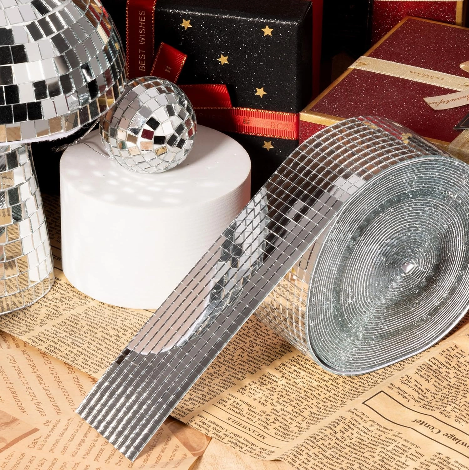 PP OPOUNT 16000 PCS Disco Ball Tiles - 1 Roll 5 x 5 mm Self-Adhesive Glass Mirror Tiles for DIY Disco Ball, Art Collage, Interior Decoration