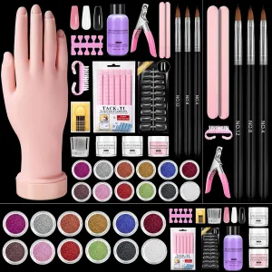 Practice Hand for Acrylic Nails Kit: Fake Practice Hand for Nail Extensions Nail Caving Practice - Flexible Nail Mannequin Hand with Acrylic Nail Kits for Beginners