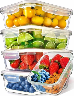 PrepNaturals 5 Pack 36 Oz Glass Meal Prep Containers - Dishwasher Microwave Freezer Oven Safe - Glass Storage Containers with Lids
