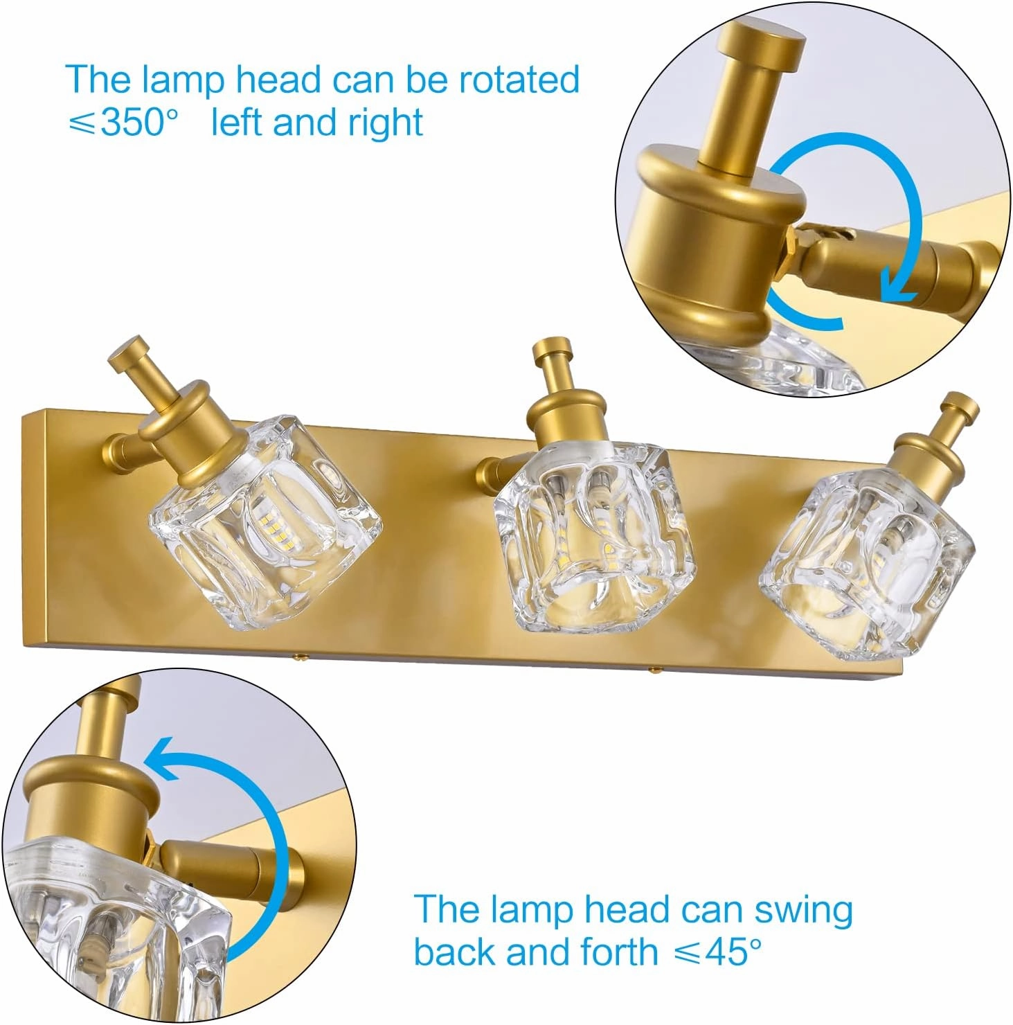PRESDE Bathroom Vanity Lights Modern Crystal Gold 3 Light Bathroom Lights Fixtures Over Mirror Vanity Light for Bathroom(Exclude Bulb)