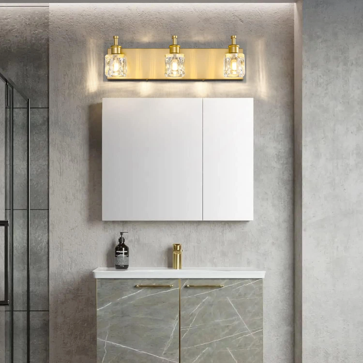PRESDE Bathroom Vanity Lights Modern Crystal Gold 3 Light Bathroom Lights Fixtures Over Mirror Vanity Light for Bathroom(Exclude Bulb)