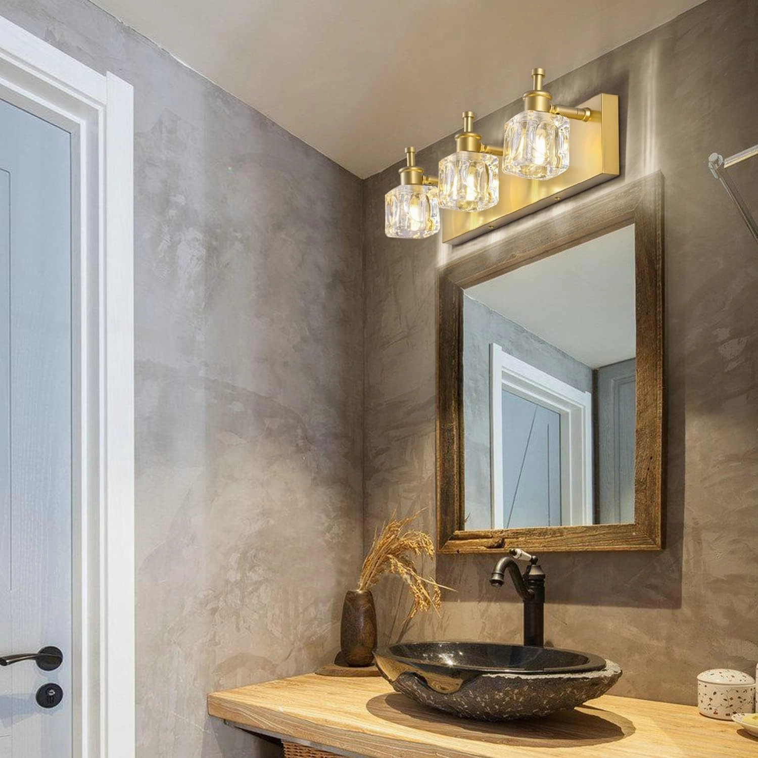 PRESDE Bathroom Vanity Lights Modern Crystal Gold 3 Light Bathroom Lights Fixtures Over Mirror Vanity Light for Bathroom(Exclude Bulb)