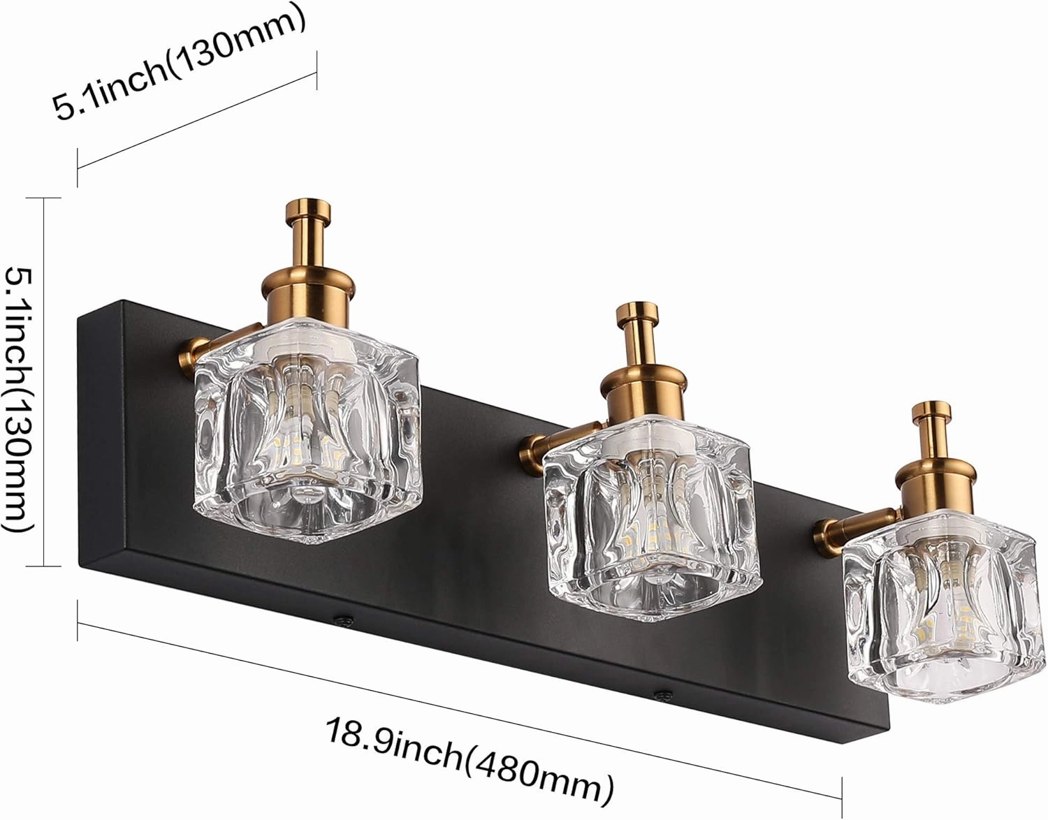 PRESDE Modern Black Bathroom Vanity Light Fixtures Over Mirror LED Crystal 3 Light Bath Wall Lighting(Exclude Bulb)