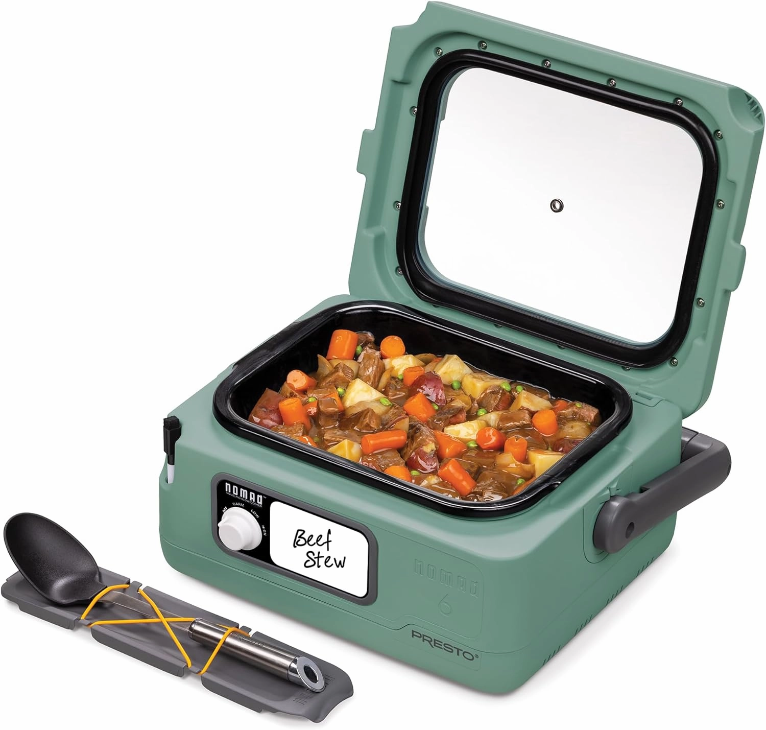 Presto 06016 6-Quart Nomad Traveling Slow Cooker, Locking Lid, Dry Erase Board, Green