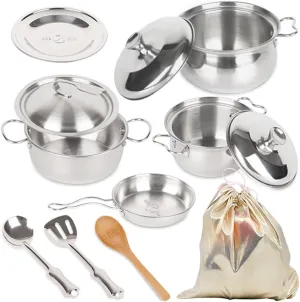 Pretend Play Kitchen Cooking Toys with Stainless Steel Cookware Play Pots and Pans Set，Cooking Utensils Kitchen Play Accessories Toys Cooking Pots for Toddlers Boys Girls for Kids