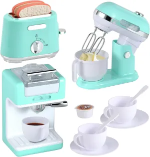 Pretend Play Kitchen Set for Kids Ages 4-8, Toy Kitchen with Realistic Lights and Sounds, Mini Cooking Appliances, Play Food Accessories, Durable Kids Kitchen Toys for Girls & Boys (Green)
