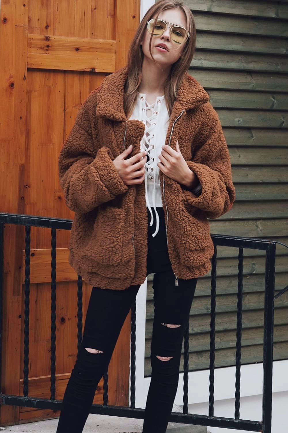 PRETTYGARDEN Women's Fashion Winter Coats Sherpa Fleece Faux Fur Shearling Oversized Trendy Jackets Warm Outerwear Clothing