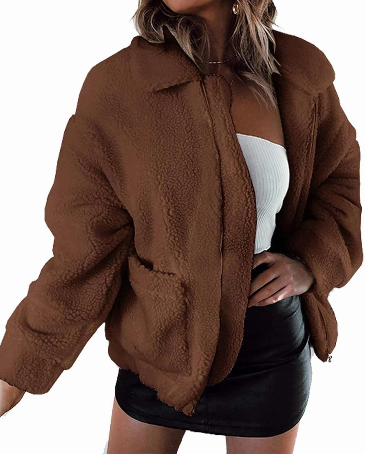 PRETTYGARDEN Women's Fashion Winter Coats Sherpa Fleece Faux Fur Shearling Oversized Trendy Jackets Warm Outerwear Clothing