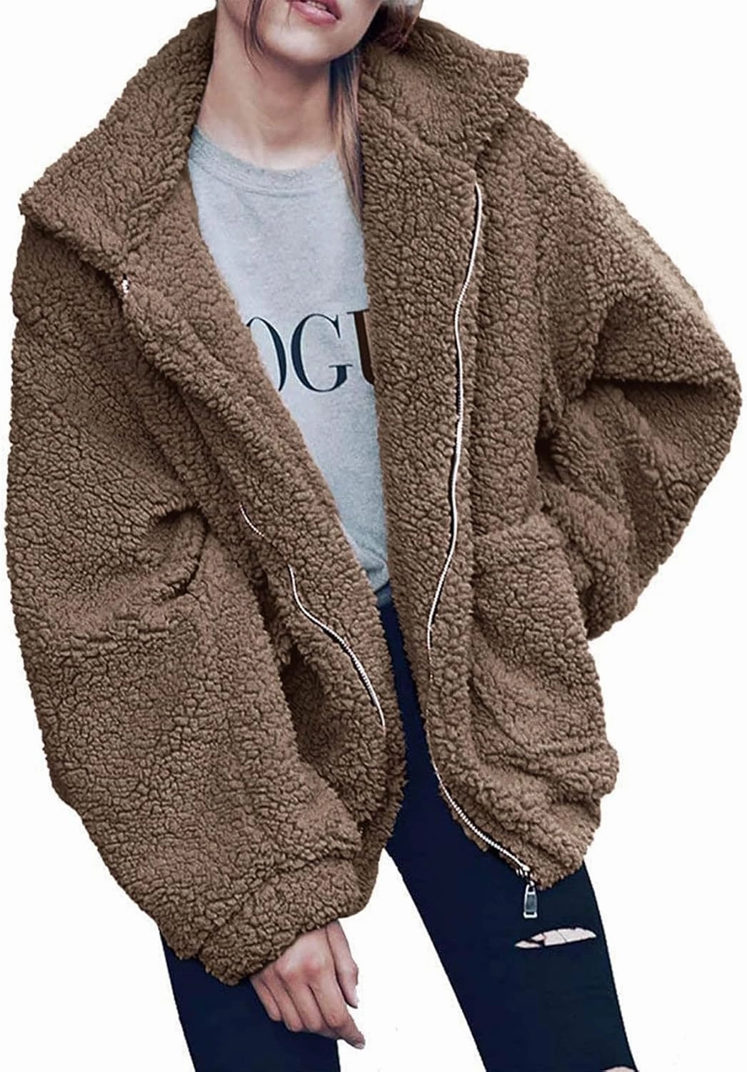PRETTYGARDEN Women's Fashion Winter Coats Sherpa Fleece Faux Fur Shearling Oversized Trendy Jackets Warm Outerwear Clothing