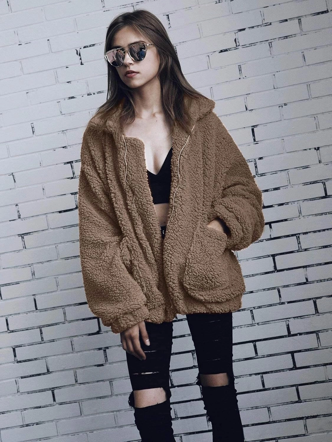 PRETTYGARDEN Women's Fashion Winter Coats Sherpa Fleece Faux Fur Shearling Oversized Trendy Jackets Warm Outerwear Clothing