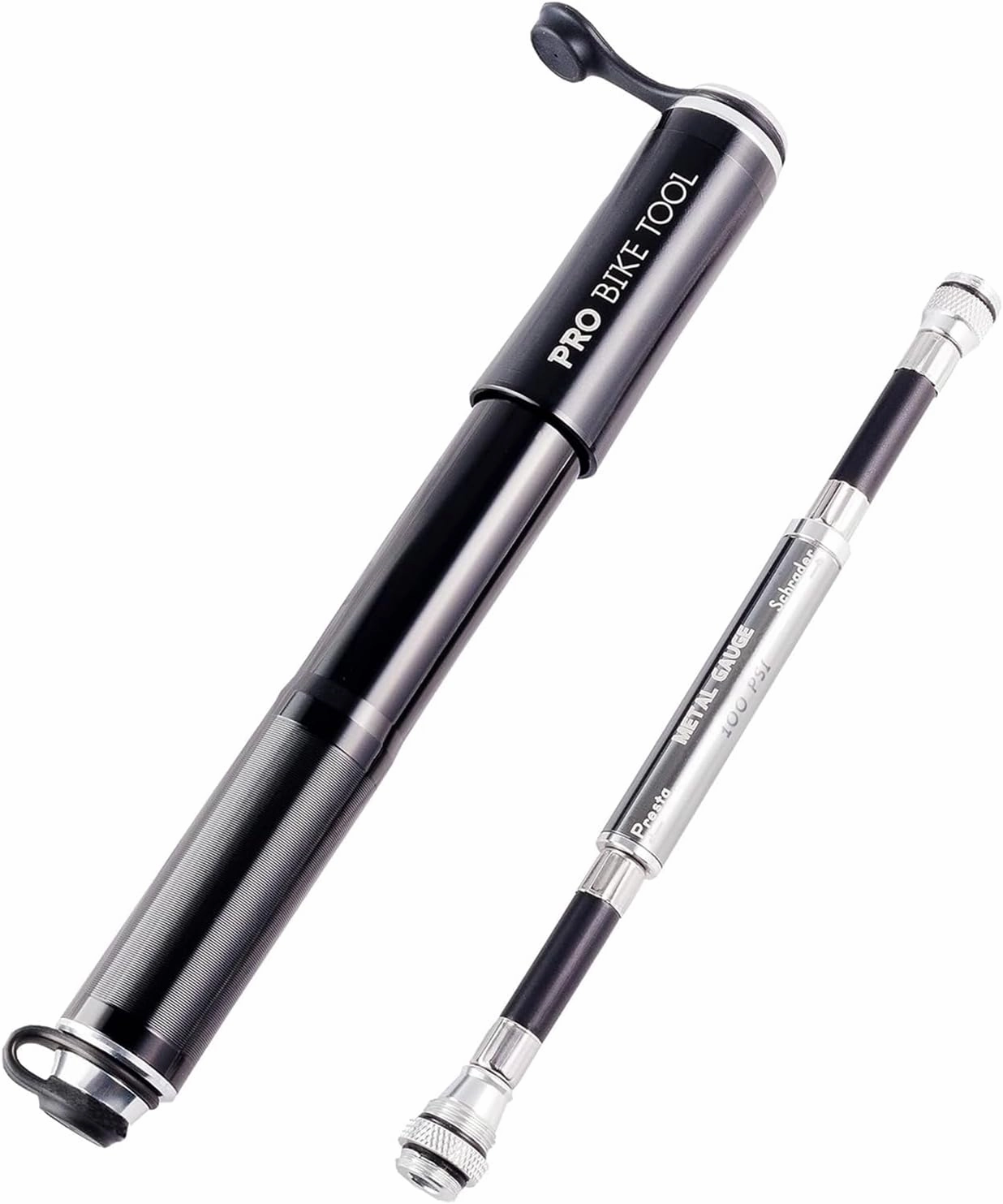 PRO BIKE TOOL Bike Pump with Gauge Fits Presta and Schrader - Accurate Inflation - Mini Bicycle Tire Pump for Road, Mountain and BMX Bikes, High Pressure 100 PSI, Includes Mount Kit