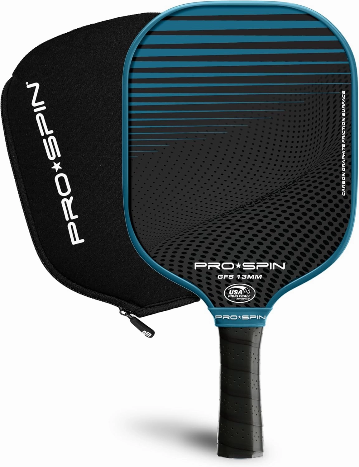 PRO SPIN Pickleball Paddle - USAPA-Approved, Graphite Carbon Pickle Ball Paddle, Zippered Cover, Comfortable Grip - Great Pickle-Ball Racket & Gift for Men, Women, Adults, Kids