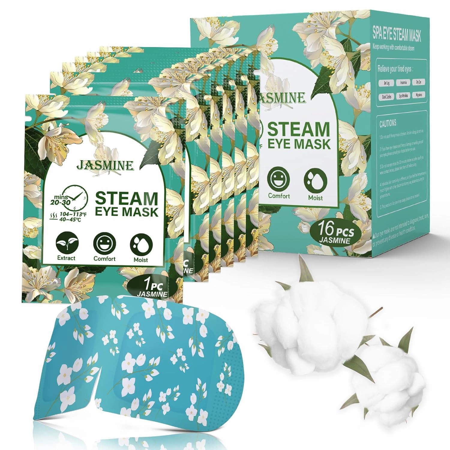 ProCIV 16-Pack Steam Eye Masks for Dry Eyes, Jasmine Warm Eye Mask for Tired Eyes, Relief Eye Fatigue & Dark Circle, Heat Sleep Eye Mask for Puffy Eyes, Disposable Eye Mask, Warm Compress for Eyes
