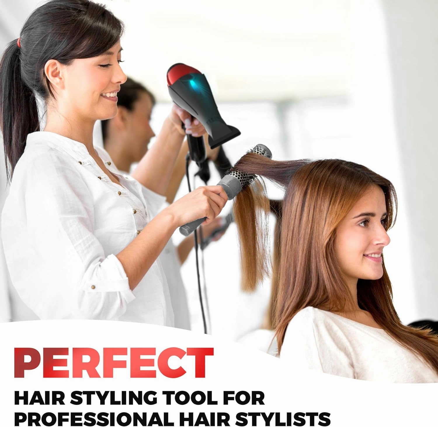 Professional Ionic Salon Hair Dryer, 2200 Watt Powerful AC Motor Ceramic Tourmaline Ion Blow Dryer, Quiet Hair Dryers with Diffuser & 2 Concentrator Nozzle Attachments Black/Red